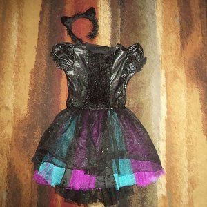 2 PC FANCY CAT KITTY HALLOWEEN COSTUME TULLE GLITTER DRESS EARS GIRLS SIZE 8-10